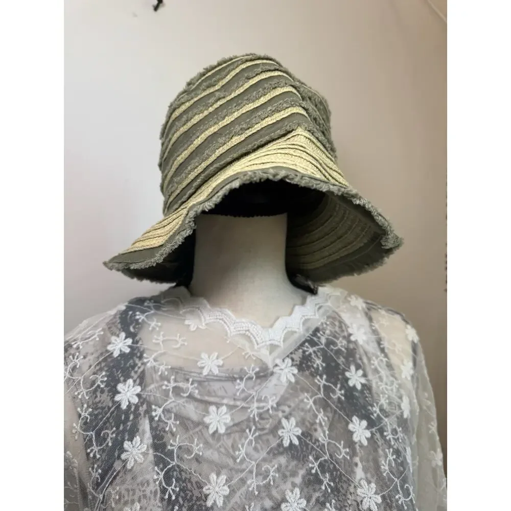 Y2K 2007 Banana Republic‎ Bucket Hat Fabric Patchwork Green Fringe Festival S/M
